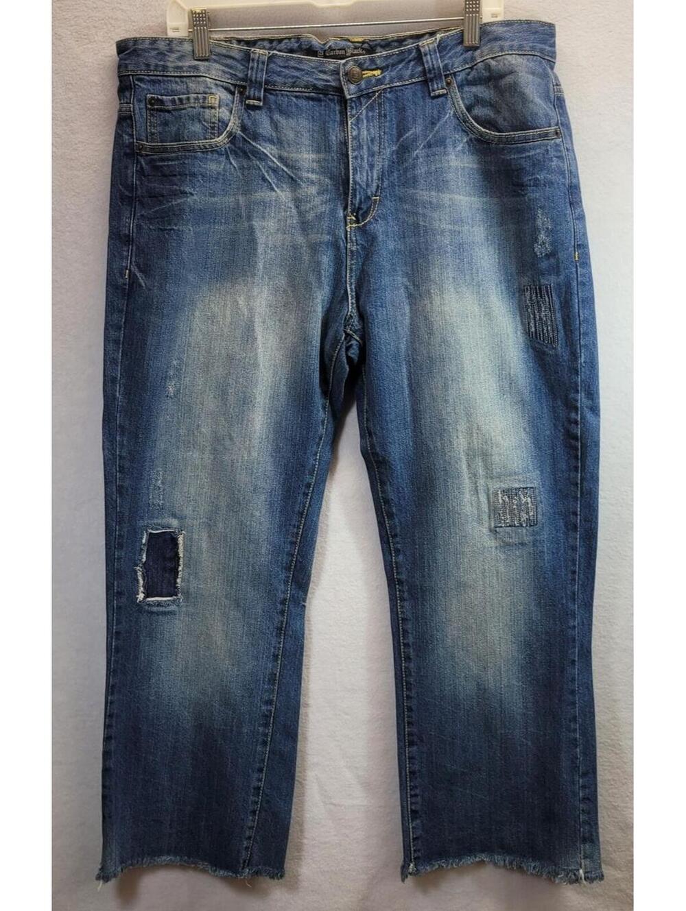 Carbon Black Jeans Women's 34 Distressed Cut-Off Blue Medium Wash Cotton Blend